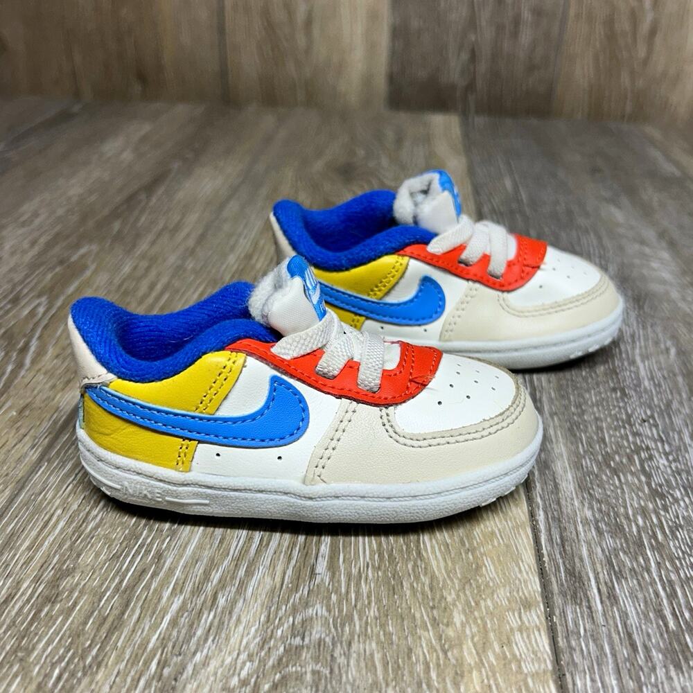 Nike Force 1 Toddler US 4C White/Blue/Yellow/Red Low Leather DM1018-100